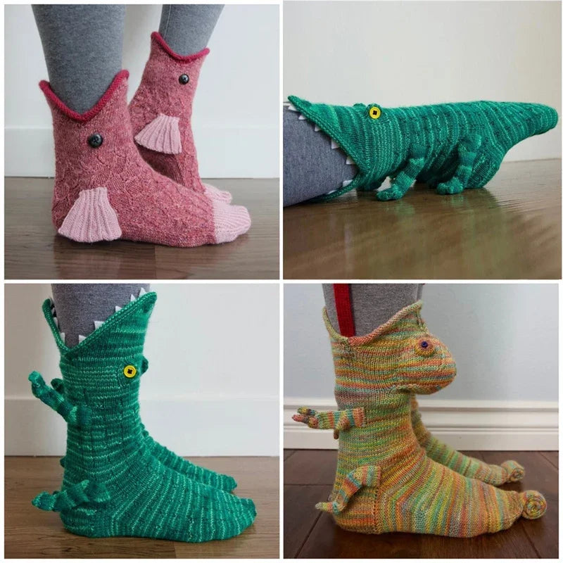 Calcetines 3D De Punto Con Animales - Tejido A Mano, Algodón Transpirable, Divertidos, Unisex, Talla Única