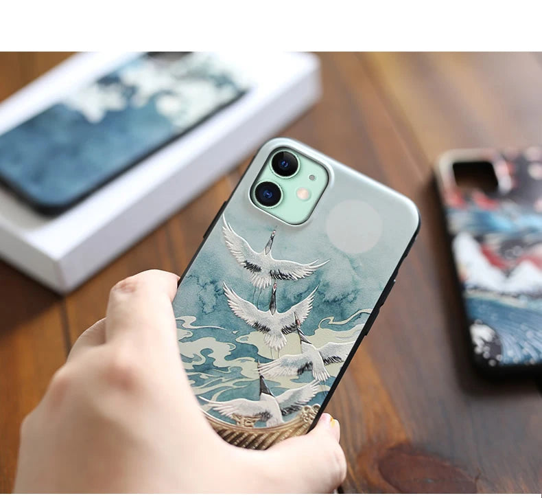 Embossed 'The Great Wave off Kanagawa' Iphone Cases