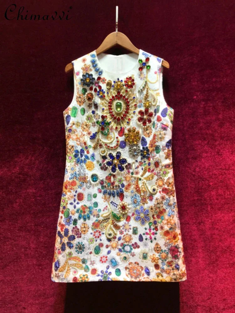 Vibrant Diamante Stones White Mini Dress