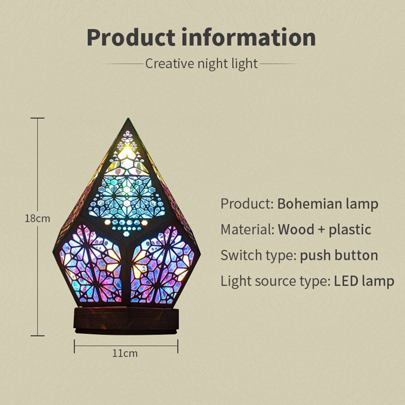Colorful Bohemian Stained Glass Projector Lamp