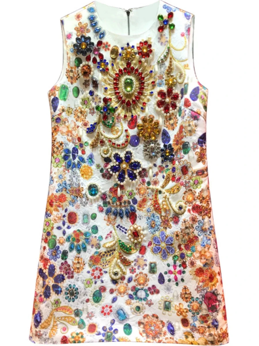 Vibrant Diamante Stones White Mini Dress