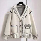Color Block Doodle Knitted Cardigan