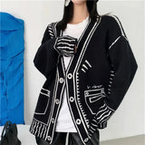 Color Block Doodle Knitted Cardigan
