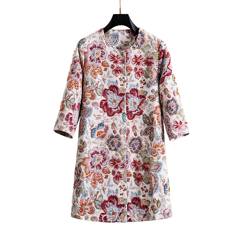 Floral Elegance Beaded Jacquard Coat