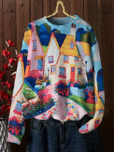 Colorburst Cottages Loose Sweater