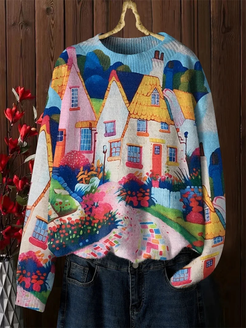 Colorburst Cottages Loose Sweater
