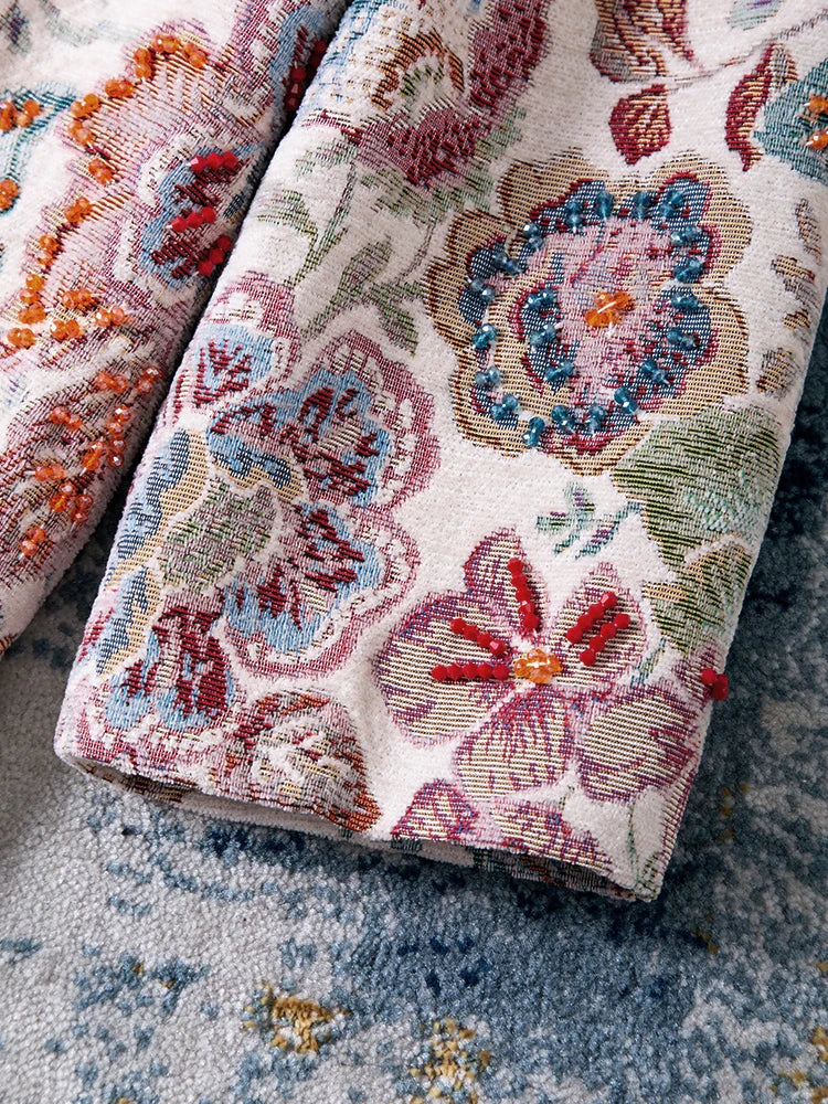 Floral Elegance Beaded Jacquard Coat