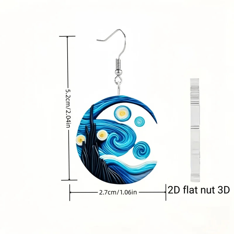 Unique 2D Acrylic Starry Night Earrings