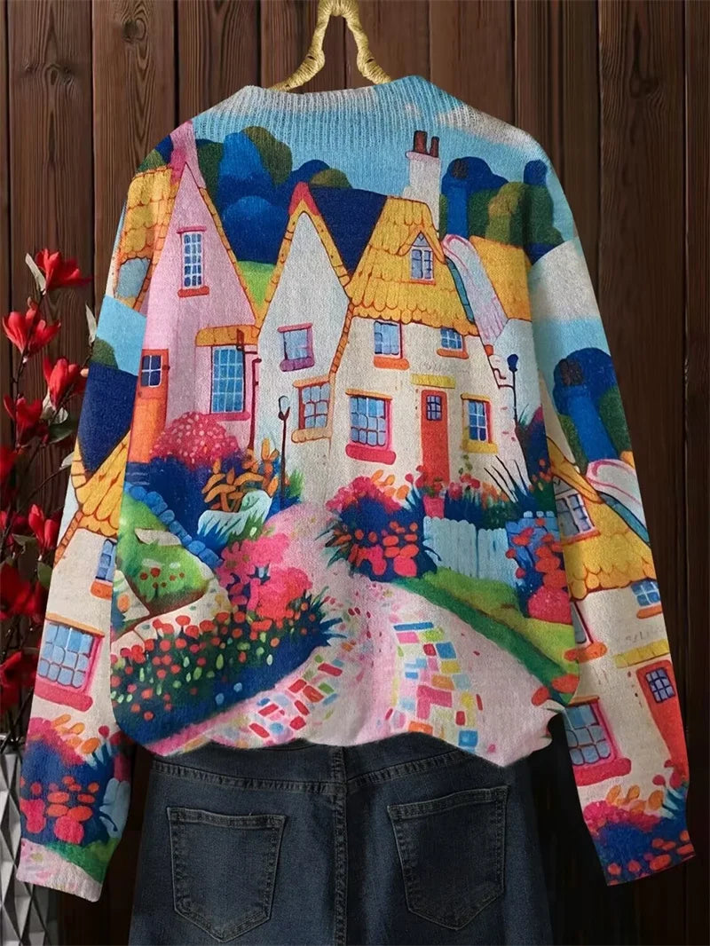 Colorburst Cottages Loose Sweater