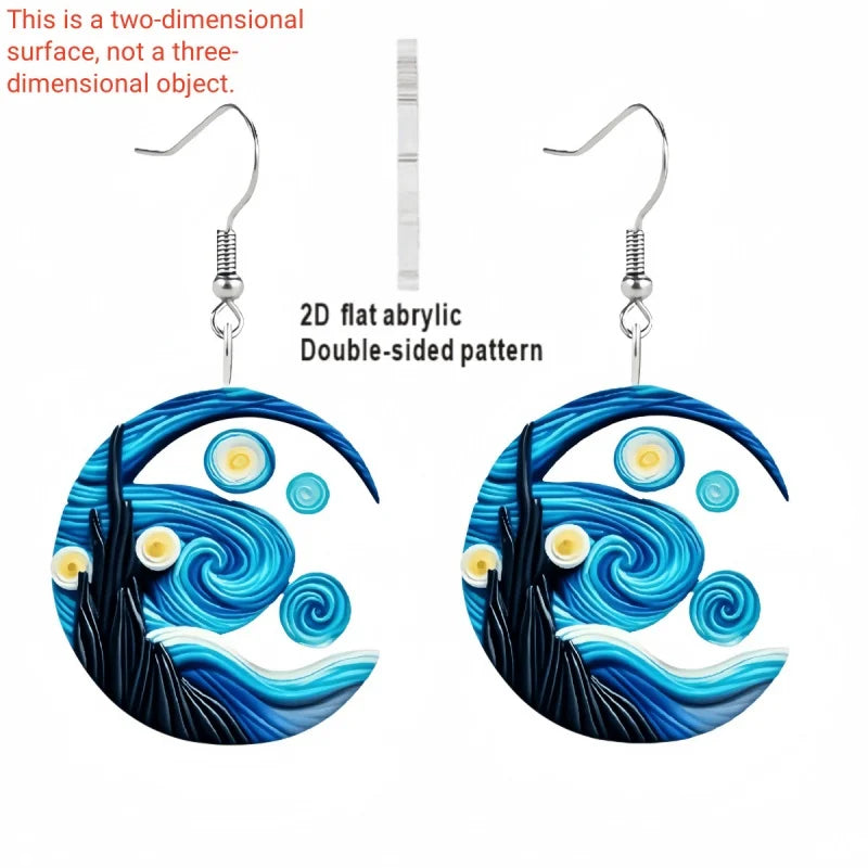 Unique 2D Acrylic Starry Night Earrings