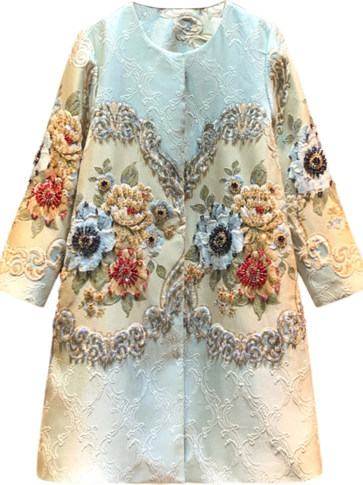 Embroidery Heavy Rhinestone Trench Coat