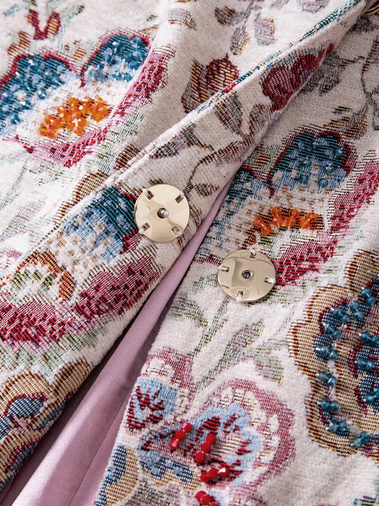 Floral Elegance Beaded Jacquard Coat