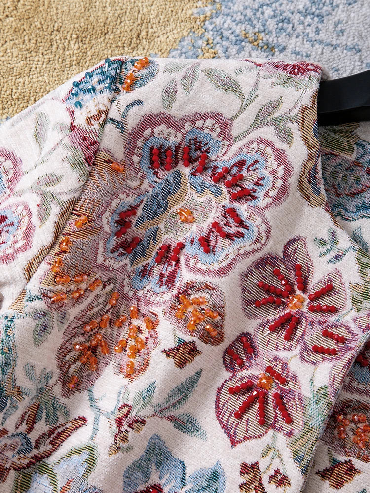 Floral Elegance Beaded Jacquard Coat