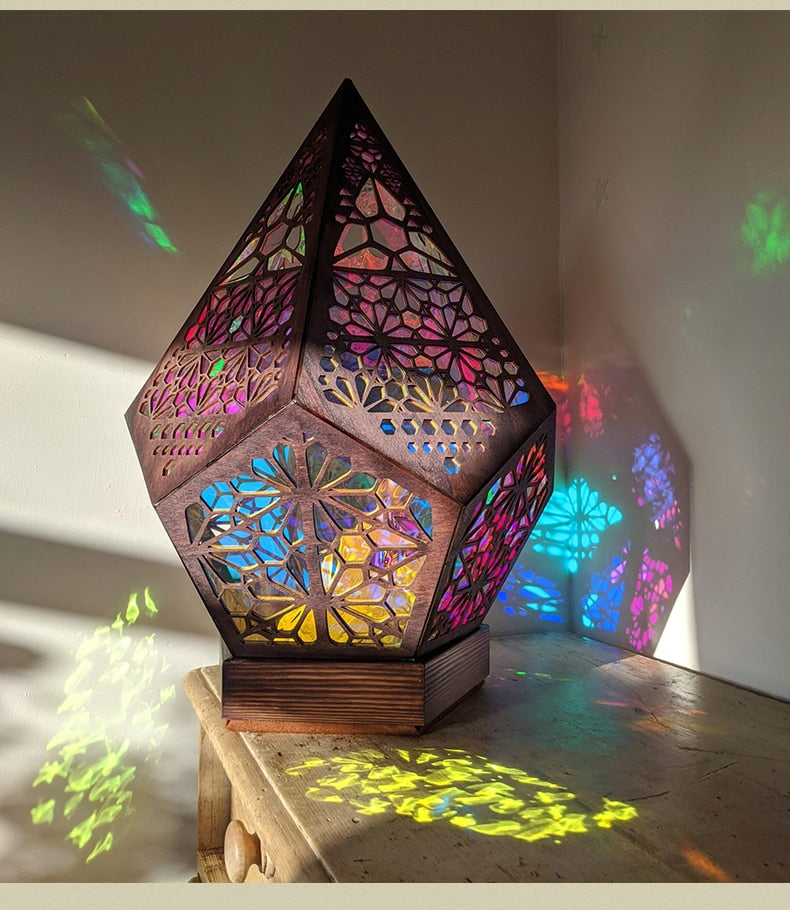 Colorful Bohemian Stained Glass Projector Lamp