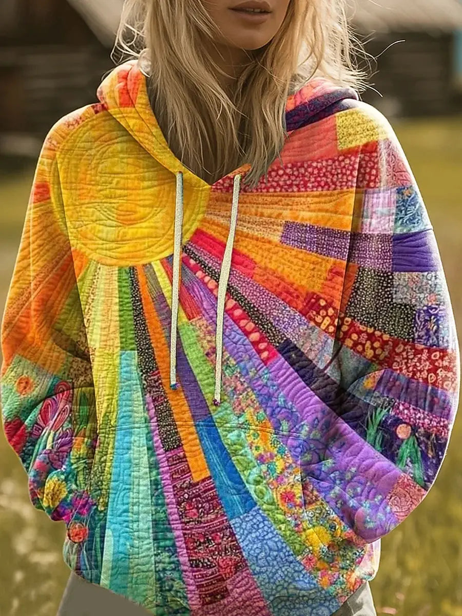 Bohemian Multicolor Patchwork Hoodie