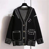 Color Block Doodle Knitted Cardigan