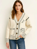 Color Block Doodle Knitted Cardigan