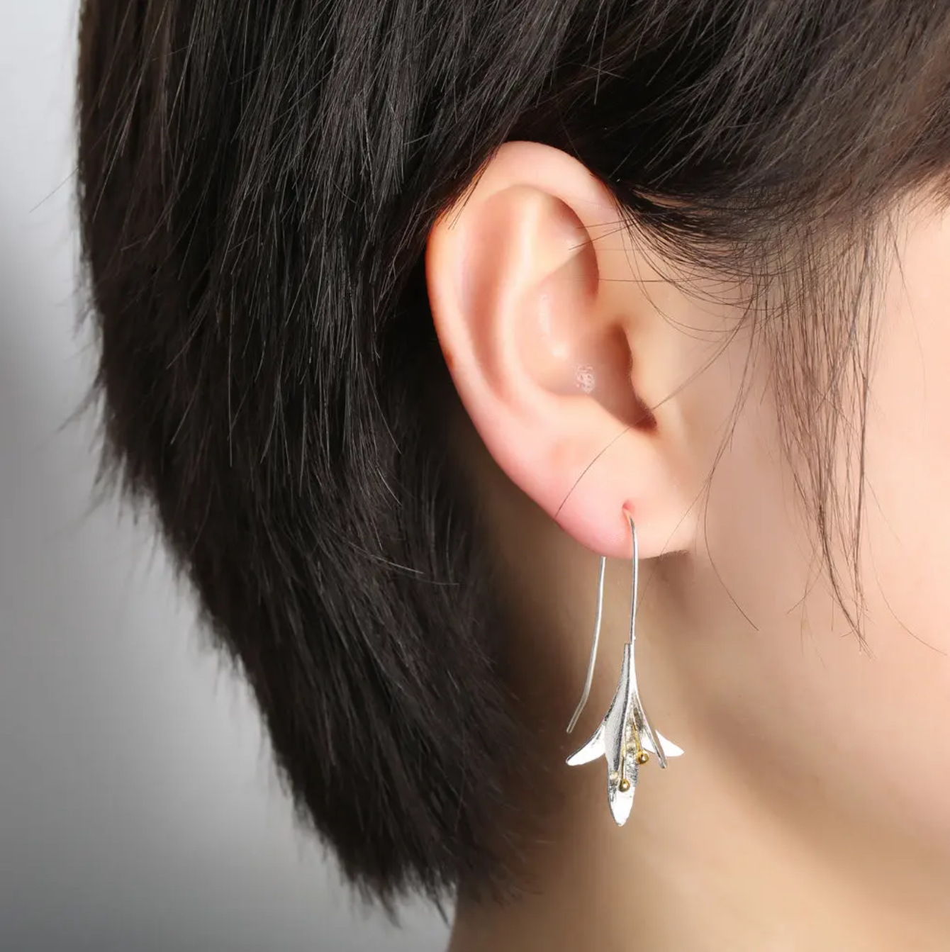 Silver Flower Drop Earrings