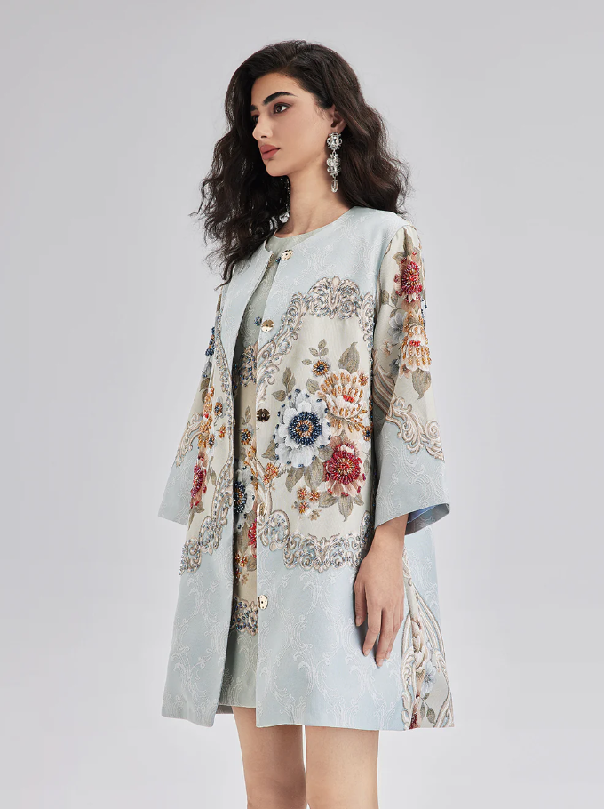 Hand-Sewn Beaded 3D Floral Jacket