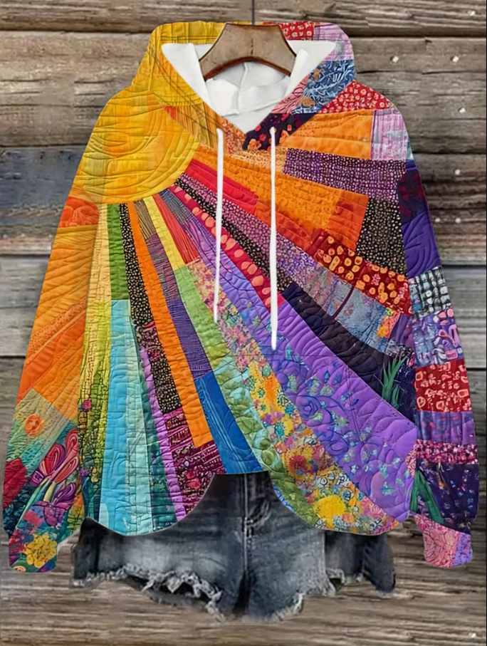 Bohemian Multicolor Patchwork Hoodie