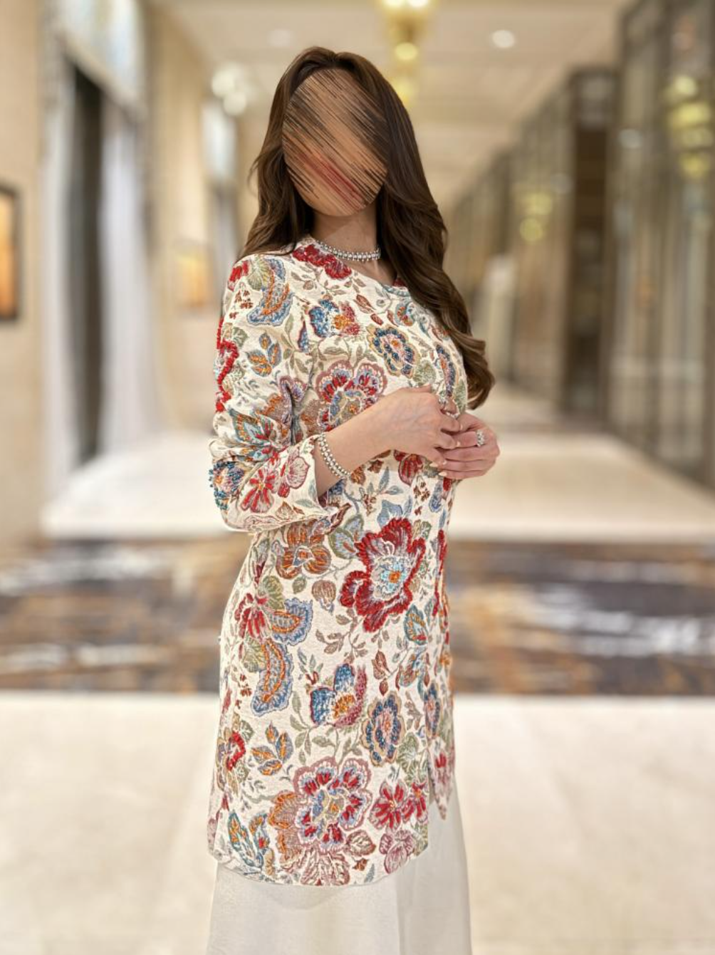Floral Elegance Beaded Jacquard Coat