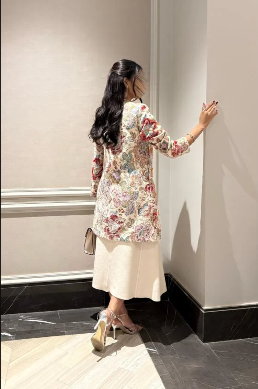 Floral Elegance Beaded Jacquard Coat