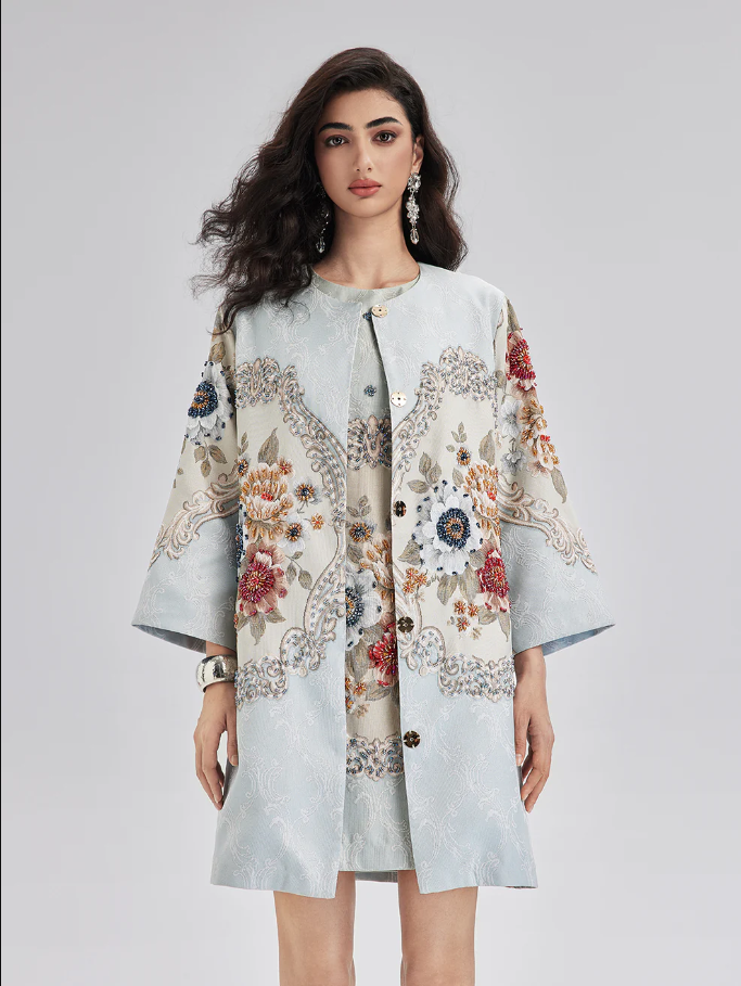 Hand-Sewn Beaded 3D Floral Jacket