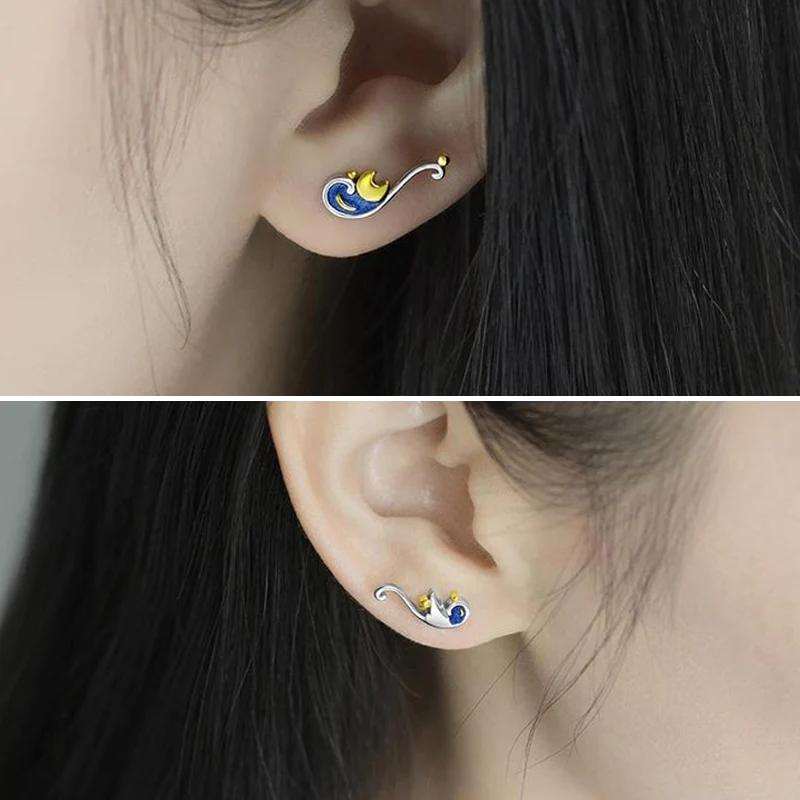 The Starry Night Inspired Silver Earrings