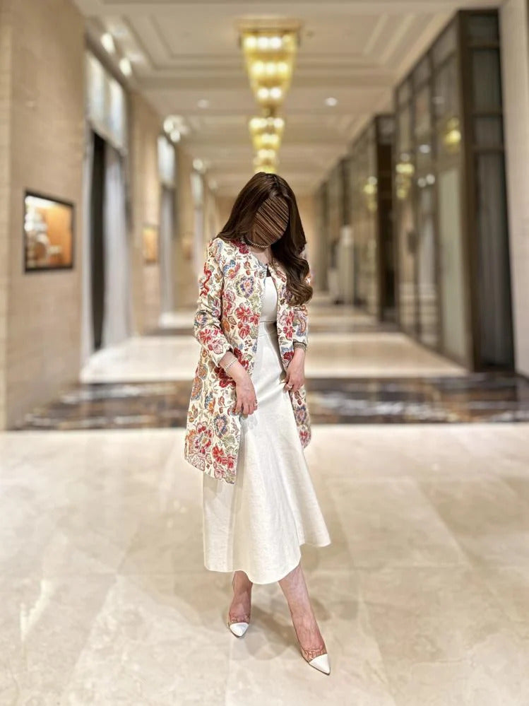 Floral Elegance Beaded Jacquard Coat