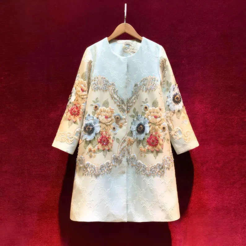 Embroidery Heavy Rhinestone Trench Coat