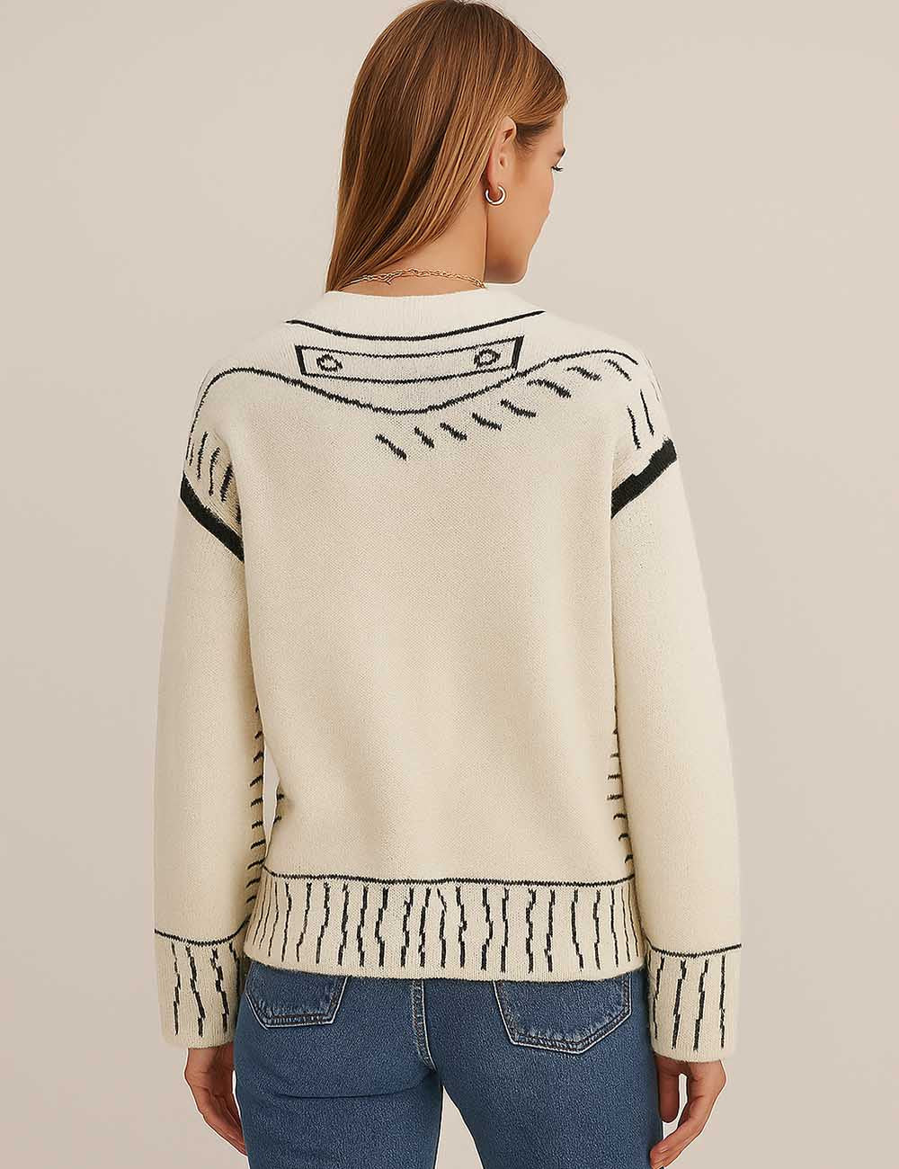 Color Block Doodle Knitted Cardigan