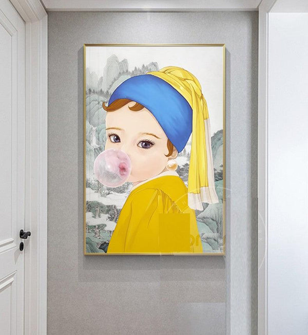 Cartoon Baby Mona Lisa & Girl With a Pearl Earring Wall Art - Art Store