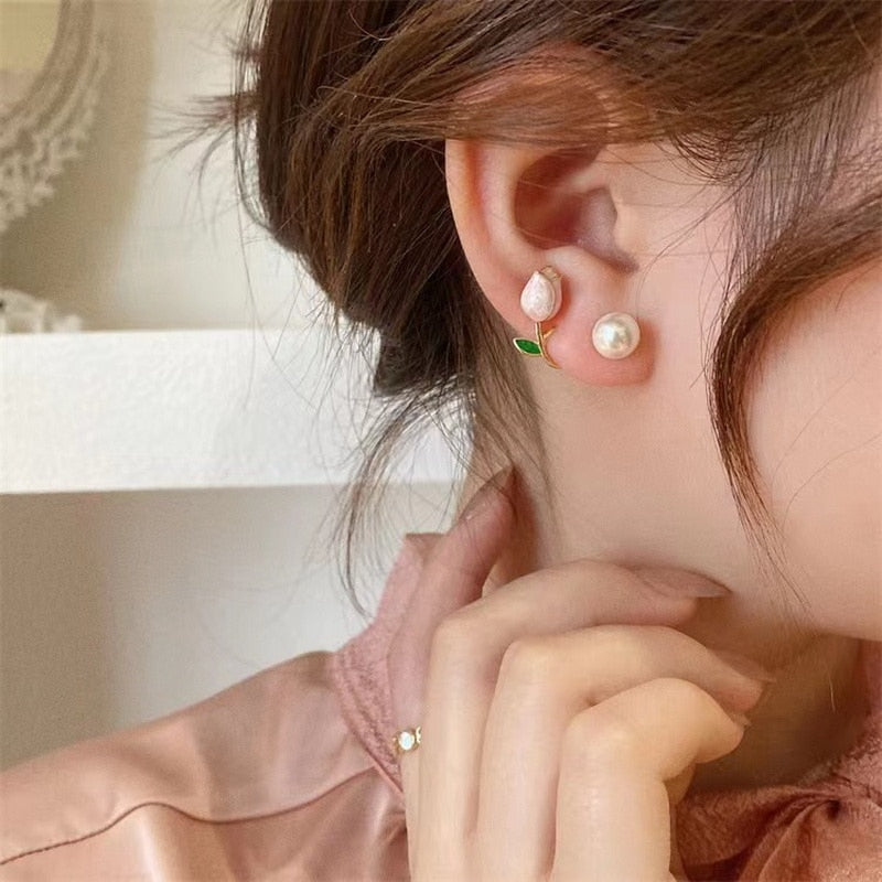 Pearlescent Pink Tulip Earrings