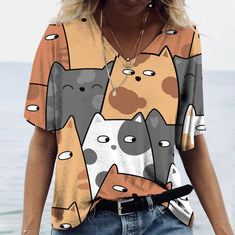 Colorful Cats Print Oversized Tees