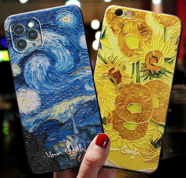 Embossed 3d Van Gogh Artwork Cases Iphone