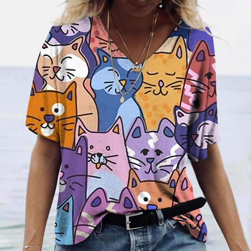 Colorful Cats Print Oversized Tees
