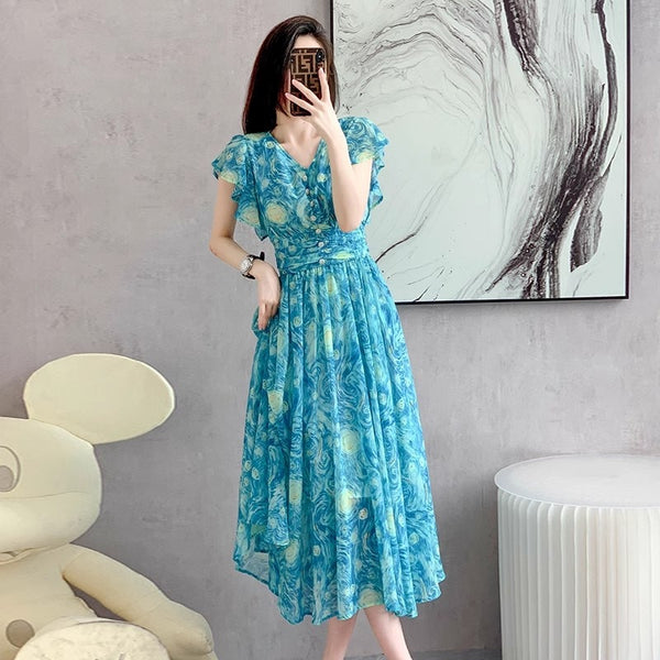 Van Gogh Starry Long Party Dress