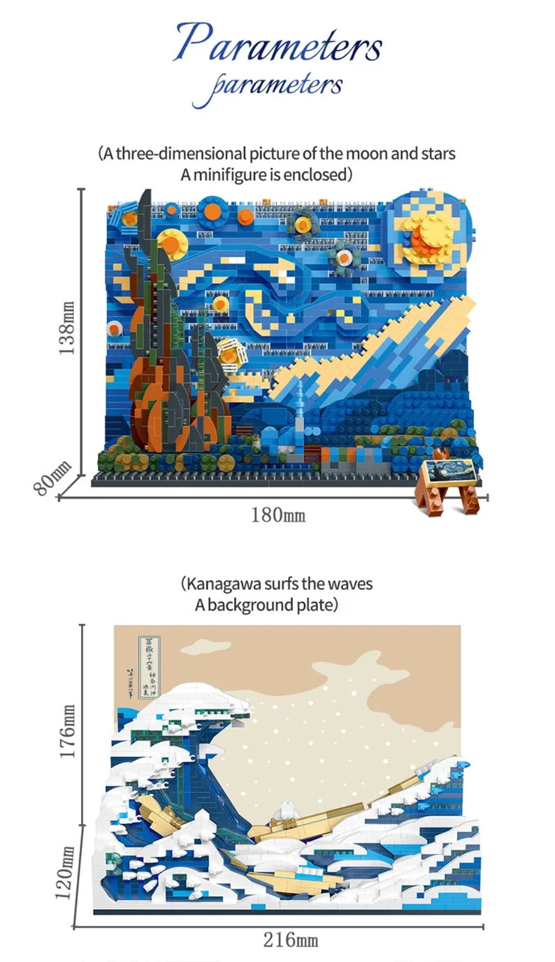 Kanagawa Wave & Starry Night 3D Micro building blocks