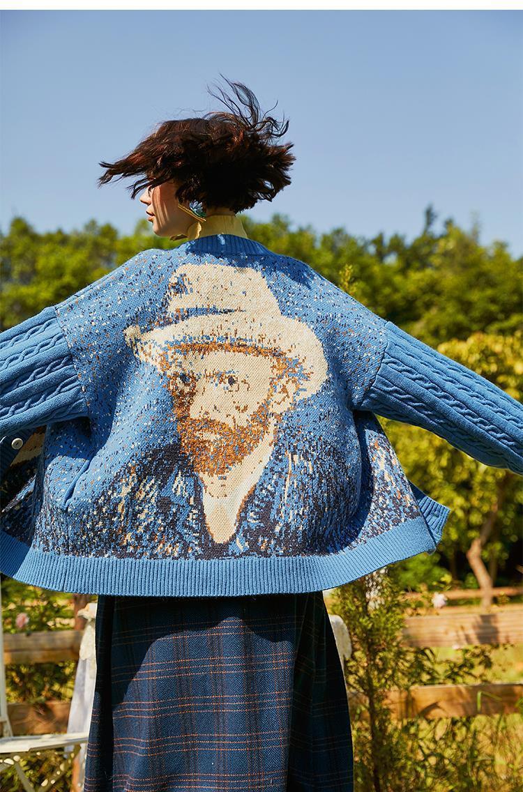 Van Gogh Artwork Knit Cardigan - PAP Art Store