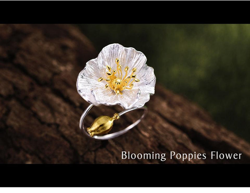Poppies Flower Silver Ring - PAP Art Store