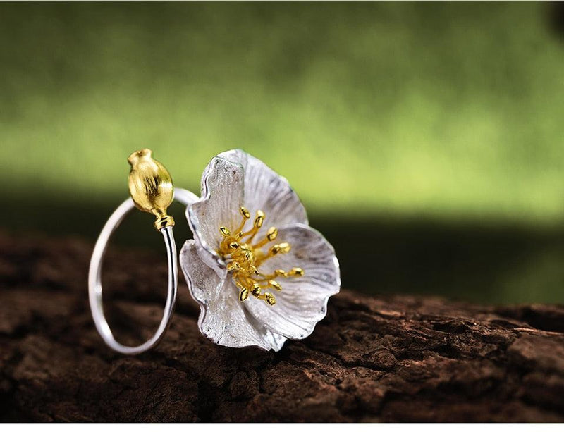 Poppies Flower Silver Ring - PAP Art Store