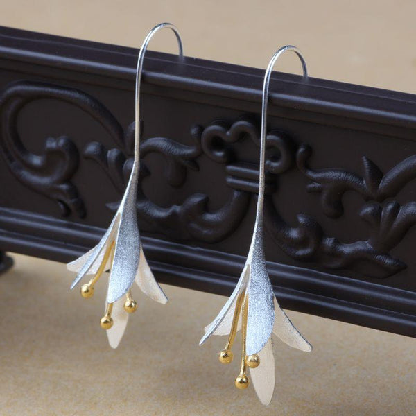 Silver Flower Drop Earrings - PAP Art Store