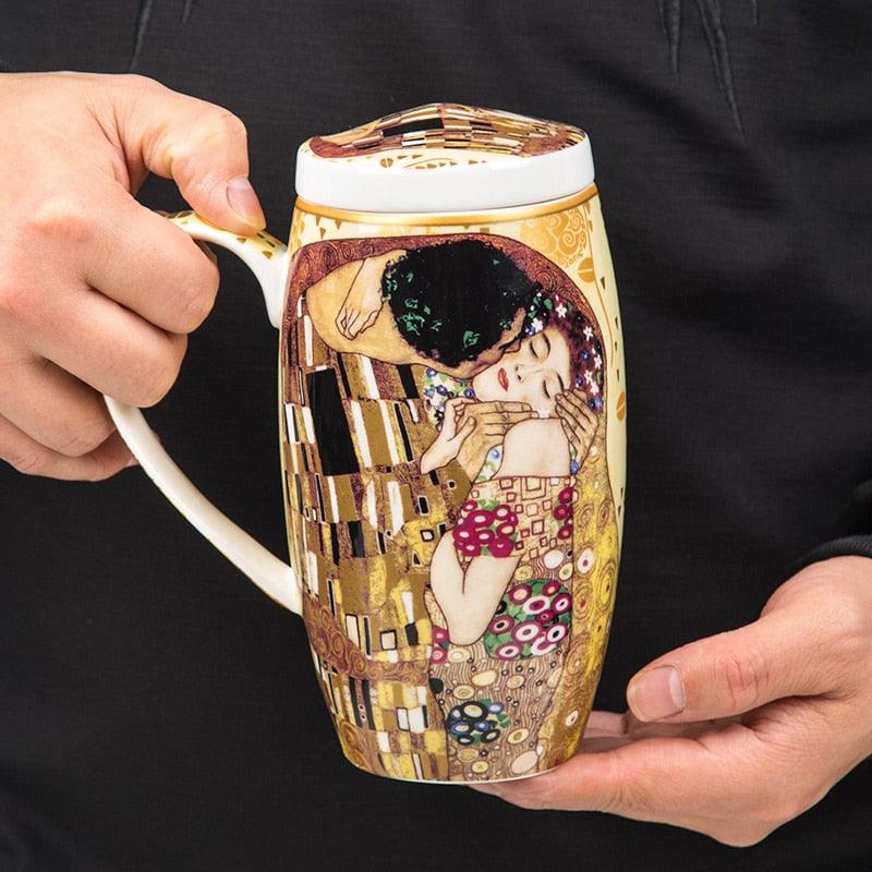 Gustav Klimt' 'The Kiss' Bone Mug Gift Set - PAP Art Store