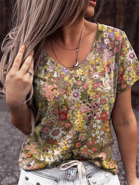 Floral V Neck Floral-print Tops - PAP Art Store