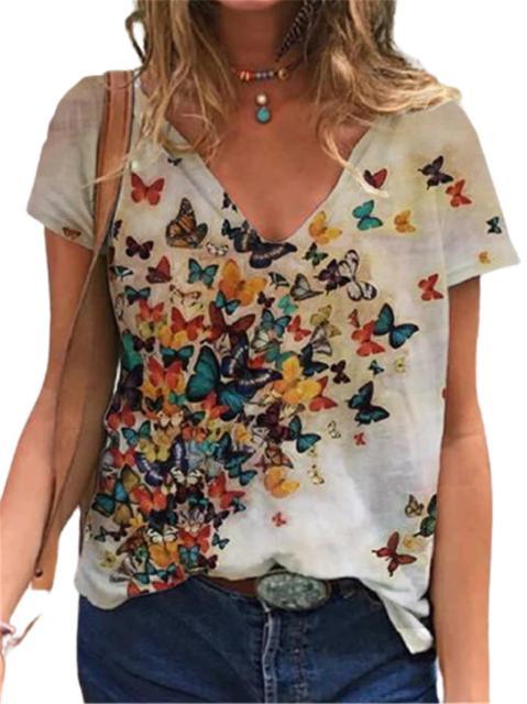 Butterfly Print Loose T-Shirt - PAP Art Store