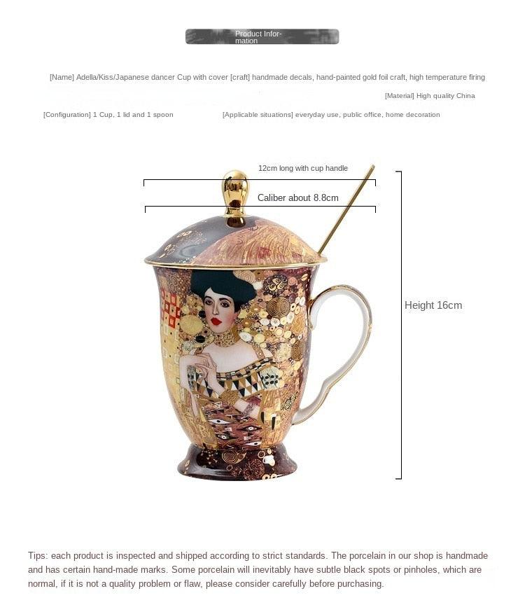 Gustav Klimt Bone Mugs with lid and spoon - PAP Art Store