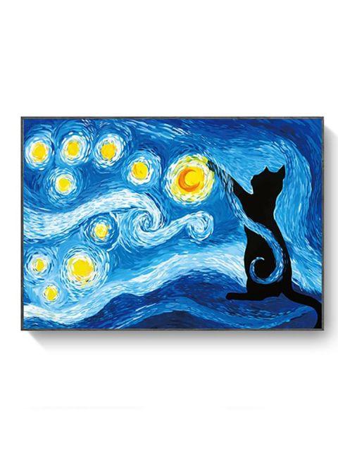 Starry Night Parody with a Black Cat Print - PAP Art Store