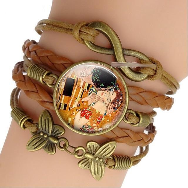 Gustav Klimt Infinity Leather Charm Bracelets - Art Store