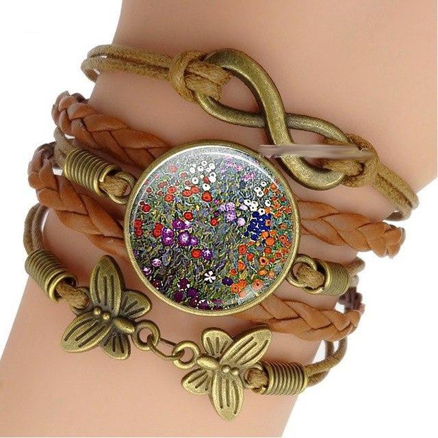 Gustav Klimt Infinity Leather Charm Bracelets - Art Store