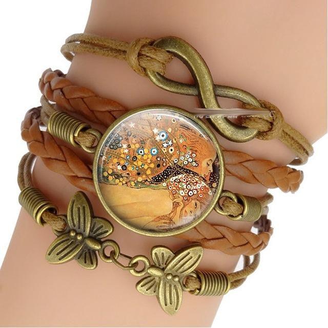 Gustav Klimt Infinity Leather Charm Bracelets - Art Store